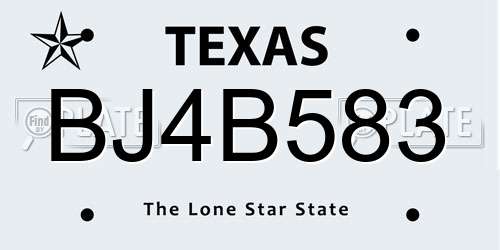 BJ4B583 Texas License Plate