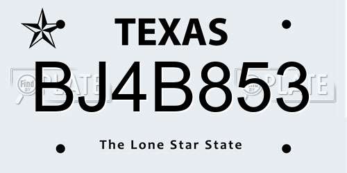 BJ4B853 Texas License Plate