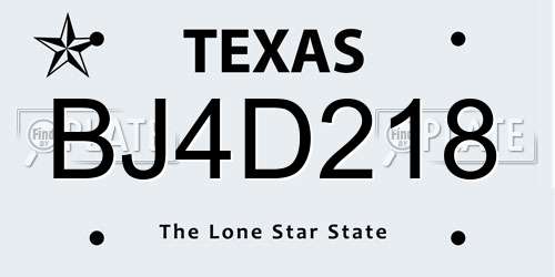 BJ4D218 Texas License Plate