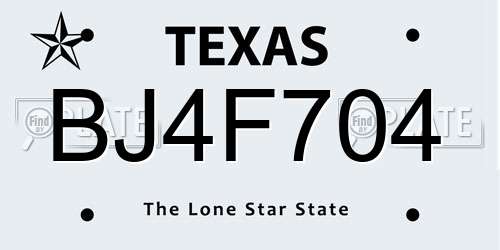 BJ4F704 Texas License Plate