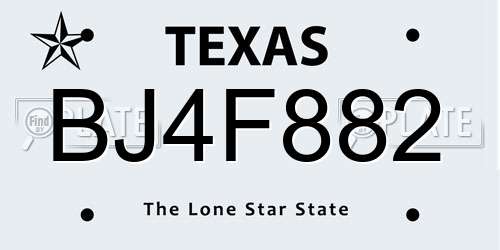 BJ4F882 Texas License Plate