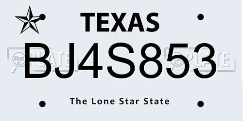 BJ4S853 Texas License Plate