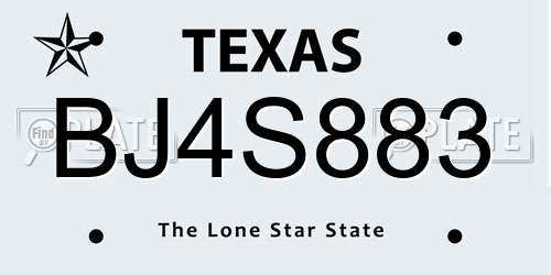 BJ4S883 Texas License Plate