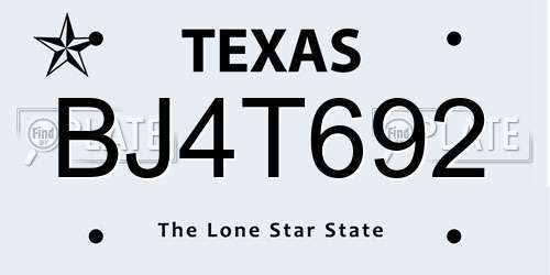 BJ4T692 Texas License Plate