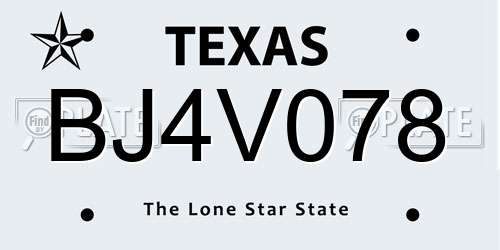 BJ4V078 Texas License Plate