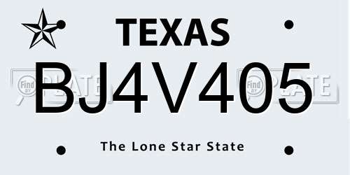 BJ4V405 Texas License Plate