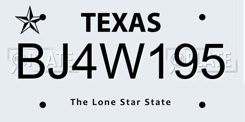 BJ4W195 Texas License Plate