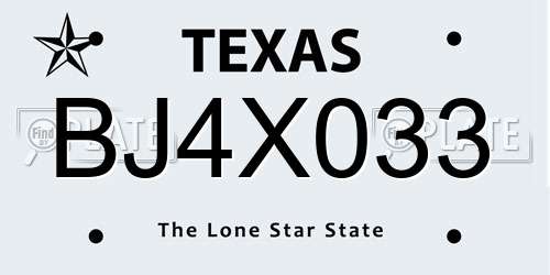 BJ4X033 Texas License Plate