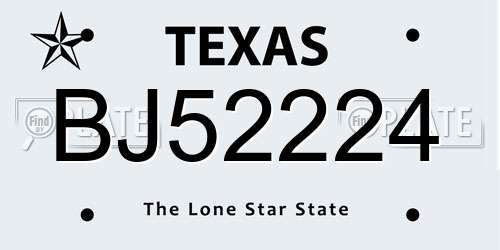 BJ52224 Texas License Plate