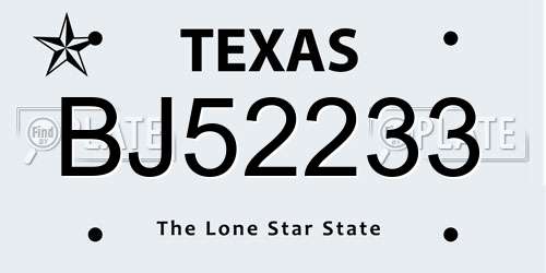BJ52233 Texas License Plate
