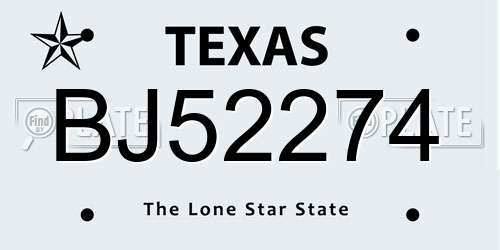 BJ52274 Texas License Plate