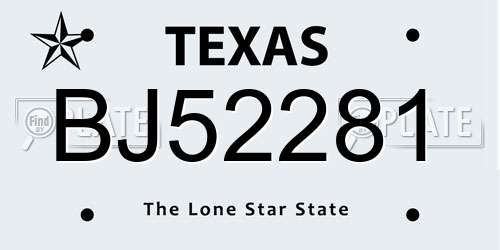 BJ52281 Texas License Plate