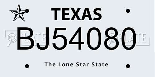 BJ54080 Texas License Plate