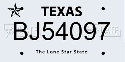 BJ54097 Texas License Plate