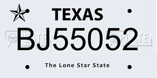 BJ55052 Texas License Plate