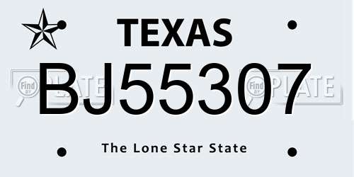 BJ55307 Texas License Plate