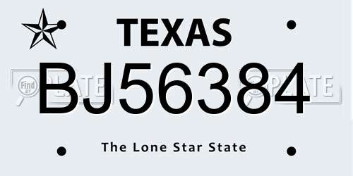 BJ56384 Texas License Plate