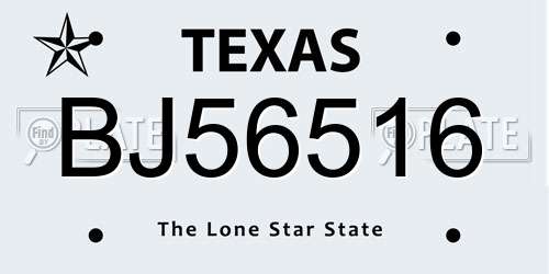 BJ56516 Texas License Plate