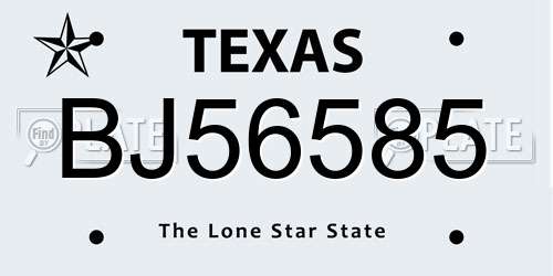 BJ56585 Texas License Plate