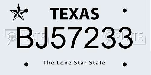 BJ57233 Texas License Plate