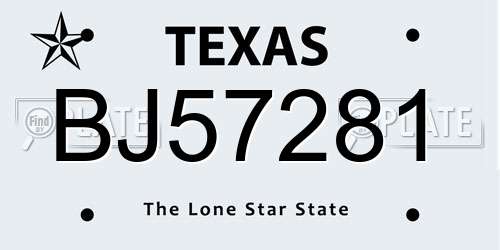 BJ57281 Texas License Plate