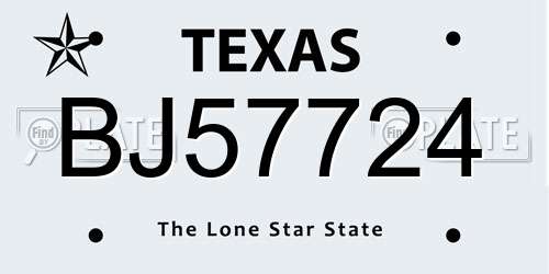 BJ57724 Texas License Plate