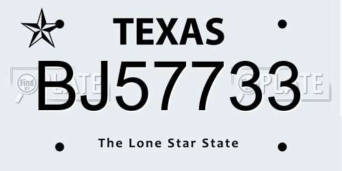 BJ57733 Texas License Plate