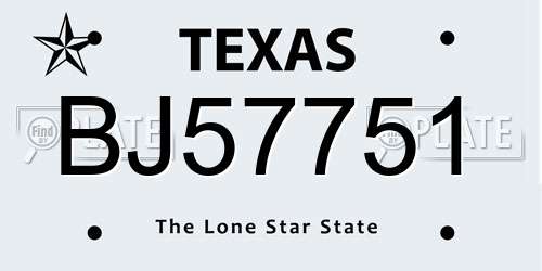 BJ57751 Texas License Plate