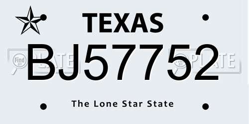 BJ57752 Texas License Plate