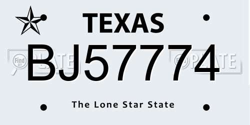 BJ57774 Texas License Plate