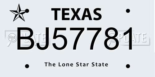 BJ57781 Texas License Plate