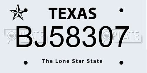 BJ58307 Texas License Plate