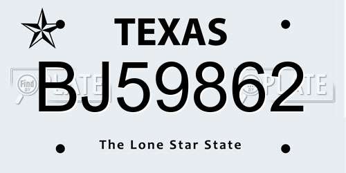 BJ59862 Texas License Plate