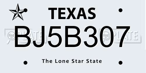 BJ5B307 Texas License Plate