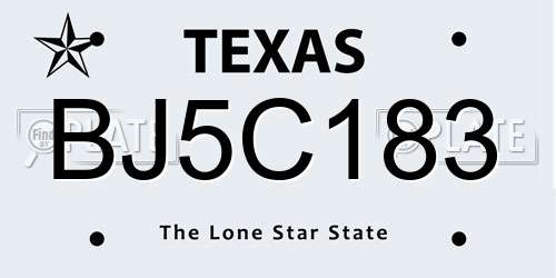 BJ5C183 Texas License Plate