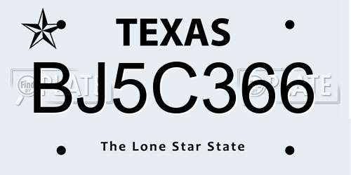 BJ5C366 Texas License Plate