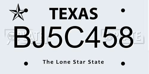 BJ5C458 Texas License Plate