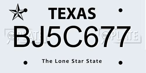 BJ5C677 Texas License Plate