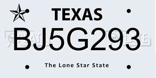 BJ5G293 Texas License Plate