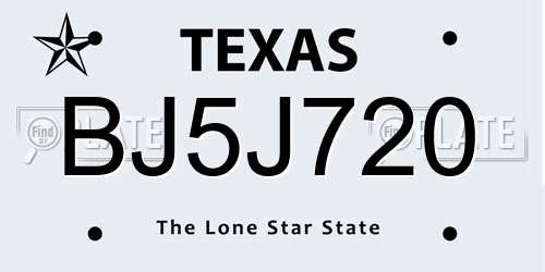 BJ5J720 Texas License Plate