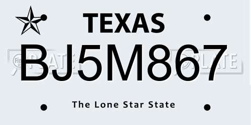 BJ5M867 Texas License Plate