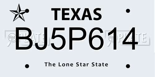 BJ5P614 Texas License Plate