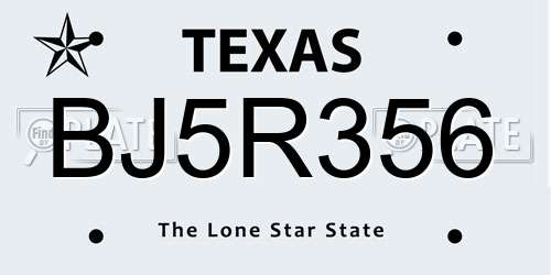 BJ5R356 Texas License Plate
