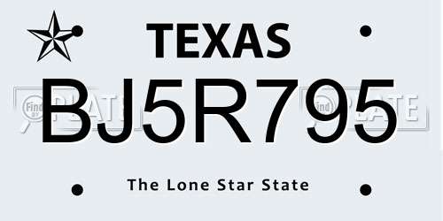 BJ5R795 Texas License Plate