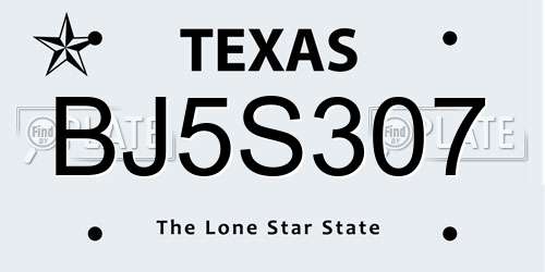 BJ5S307 Texas License Plate