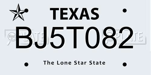BJ5T082 Texas License Plate