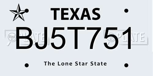 BJ5T751 Texas License Plate