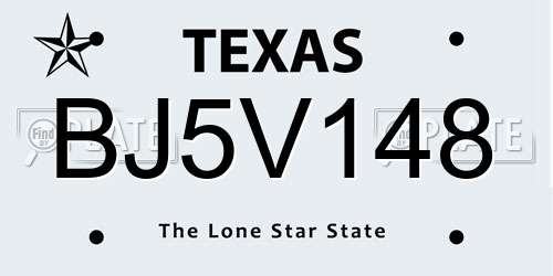 BJ5V148 Texas License Plate
