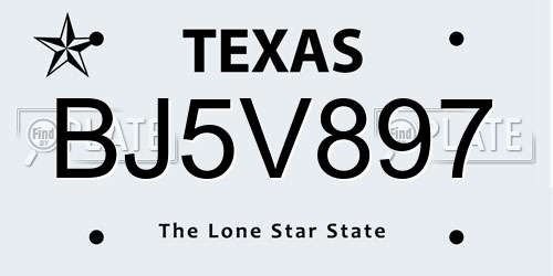 BJ5V897 Texas License Plate
