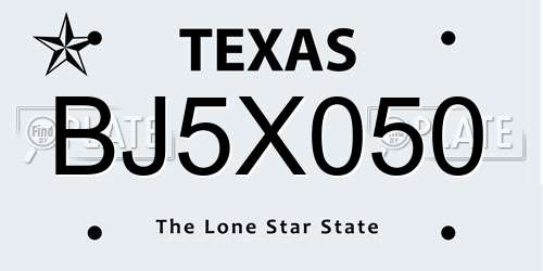 BJ5X050 Texas License Plate